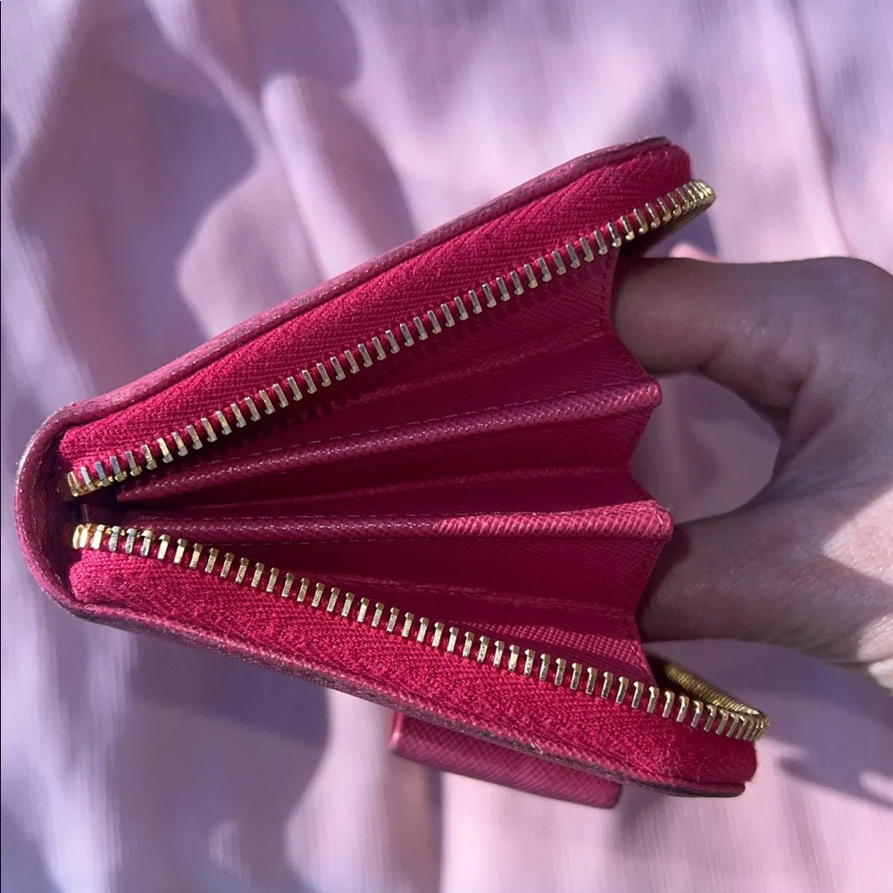 Prada Pink Fuchsia Bow Saffiano Leather  Zippy Wallet